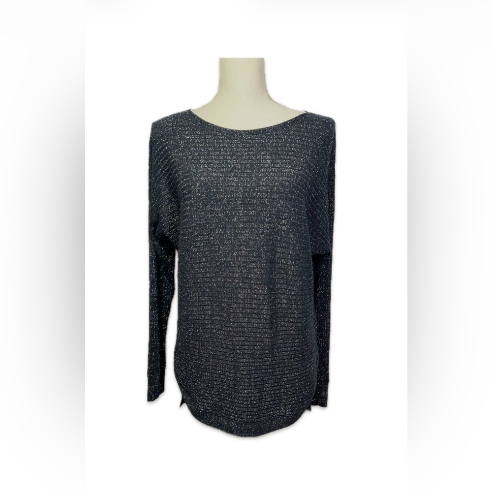 Hannah Pop Over Sweater Size M Black with Silver Shimmer Long Sleeve